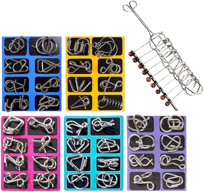 Metaal Draad Breinbrekers - Denkuitdaging Puzzels - Cognitieve Stimulatie - 40 Verschillende Puzzels - 18x14 cm