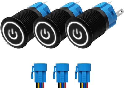 ProRide Drukschakelaar ON-OFF 220V - 16mm Metaal - Waterdicht - LED Wit - Met Kabels - 3 stuks
