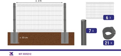 KIT 57 draadpaneel + palen en klemmen, lengte 12m, hoogte 123cm, kleur grijs RAL 7016