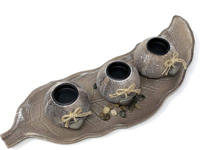 Kaarsenhouder Set - Drie Bollen - Sfeerverlichting Huis - Inclusief Decoratie - 3 Bollen 10cm - Bruin