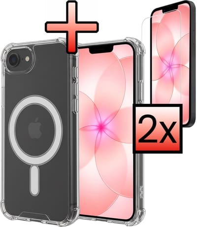 Hoesje - Met 2x Screenprotector - Geschikt voor Apple iPhone 17e - Magsafe Compatible - Sterk & Shockproof - Back Cover - Shock Proof Case - Telefoon Hoes - Transparant