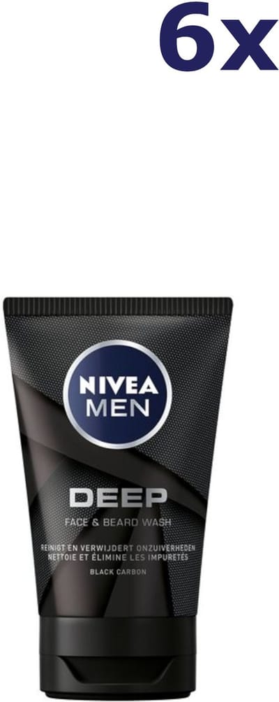 Nivea Men Deep Face + Beard Wash - 6x100ml - Voordeelverpakking