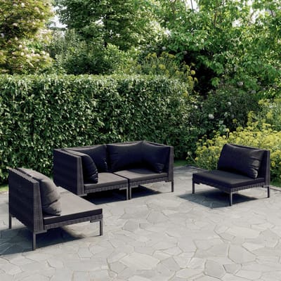 vidaXL - 4-delige - Loungeset - met - kussens - poly - rattan - donkergrijs