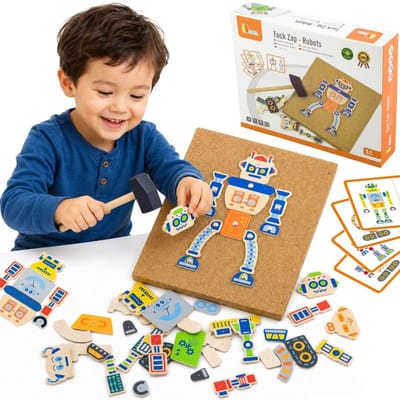 Viga Toys Houten Robot Spijkerspel - Educatief Hobbypakket met 45 Stuks - Oog-Hand Coördinatie en Precisie Verbeteren