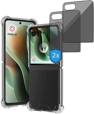 TechNow Hoesje + 2x Privé Screenprotector geschikt voor Motorola Razr 60 Ultra Hoesje Screenprotector - Privacy Tempered Glass - Case Transparant