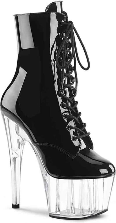 Pleaser - ADORE-1020 Plateau Laarzen, Paaldans schoenen - US 5 - 35 Shoes - Zwart/Transparant