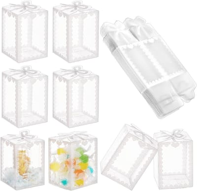 24 Stuks Transparante PVC Dozen met Kroonprint, 5x5x7cm - Cadeauverpakking voor Snoep, Chocolade en Feestdecoratie