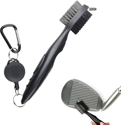Golf Club Borstel - Schoonmaakborstel voor het Reinigen van Clubface en Groeven met Lusclip (Carabiner) voor Aan Hangen aan Golfbag