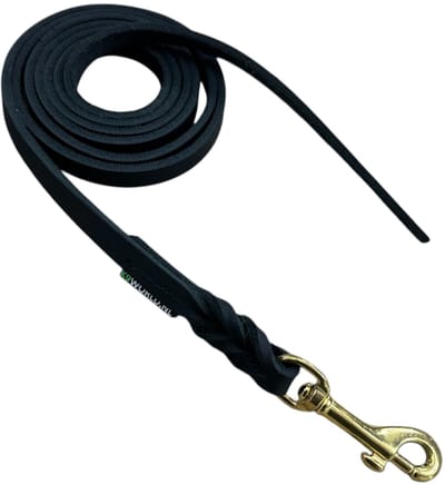 K9World by van der Veeke, Leren Hondenriem Zonder Handvat – 12 mm – 2 meter Lange Lijn / Trainingslijn – Echt Leer – Handgemaakt - Zwart - Sterke Messing Musketon