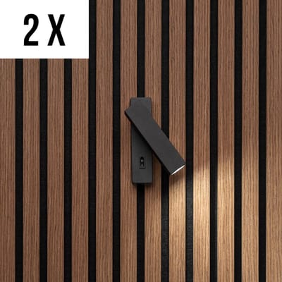 Akudeco - Wandlamp met netstroomaansluiting - Modern plat ontwerp - 3000K - Zwart - 2 stuks