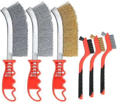 Set van 6 draadborstels, roestvrij staal, koolstof messingborstel, nylon draad, metalen borstel voor hout, boor, reiniging van lasslakken, roestverwijdering, draadborstel, 3 grote + 3 kleine