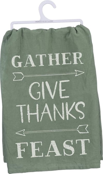 Katoenen Vaatdoek met 'Gather Give Thanks Feast' Tekst Neutrale Kleuren 71x71 cm