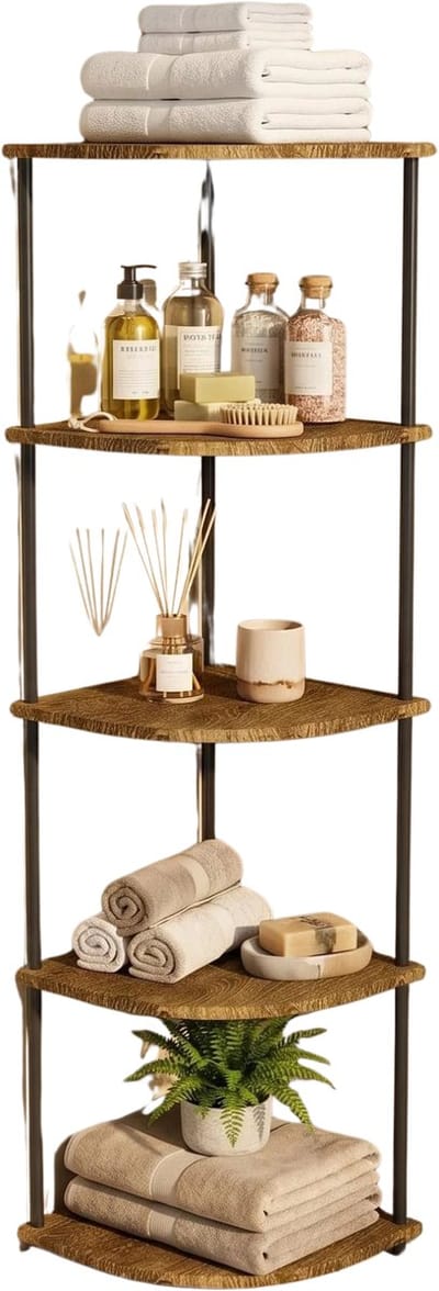 Stervia Hoekplanken Staand - Wandplanken Staand - Plantenstandaard - 5 Laags - 10 Kg Draagvermogen Per Laag - 29 x 29 x 123 cm