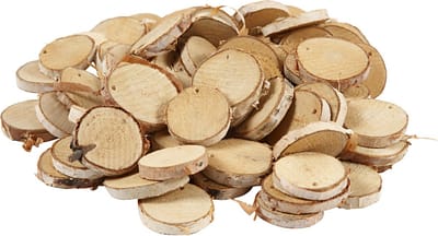 Houten schijven met gat, d 35-45 mm, gatgrootte 4 mm, dikte 7 mm, 500 gr