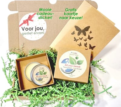 Duurzaam Brievenbuscadeau - Biologische Gezichtscrème - 100% ECO - met kaartje - All you need - shea butter - cactusvijgolie - gepersonaliseerd - Happy Green Skin - brievenbus cadeau - dagcreme - gezicht creme