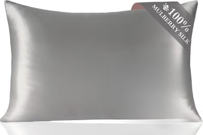 Famanu - Zijden kussensloop 100% moerbeizijde voor haar & huid, dubbelzijdig 19 momme 6a kwaliteit, zacht & glad, 600 dradendichtheid, met verborgen rits, 1 stuk，grijs, 50 x 75 cm