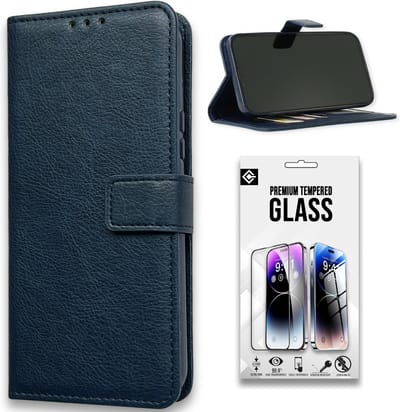 Casemania Hoesje Geschikt voor Apple iPhone 15 Blauw & Glazen Screenprotector - Portemonnee Book Case - Kaarthouder & Magneetlipje