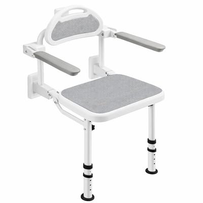 ALLCAREplus - Inklapbare Douchestoel Wand – Opklapbaar Douche Zitje – Antislip – Muurbevestiging – Belastbaar 150 kg – Wit - Armleuning - Douchehulp - Badkamerhulpmiddel