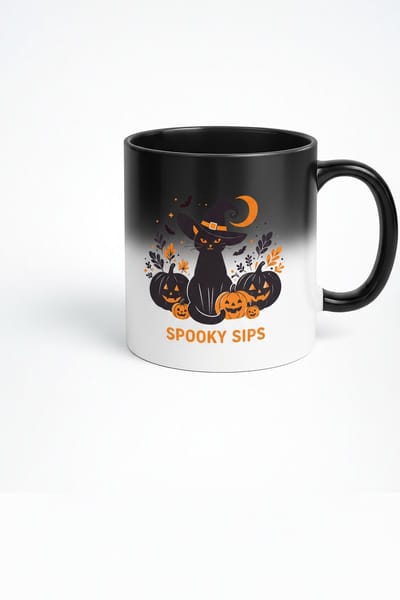 Halloween Magische Mok - Spooky Sips Koffiemok - Zwarte Kat Heksenmok - Cadeau