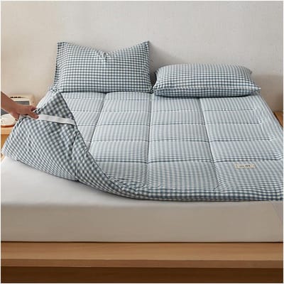 Draagbare Futonmatras - Vloer Slaapbank - Compact Slapen - Wasbare Hoes - 100 x 200 cm - Geruit