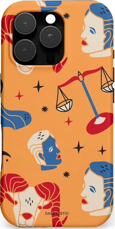 Casetastic hoesje geschikt voor Apple iPhone 16 Pro - MagSafe - Dubbellaagse bescherming - Zodiac in lijn - Fashion Case - Okergeel Terracotta Zand Rood