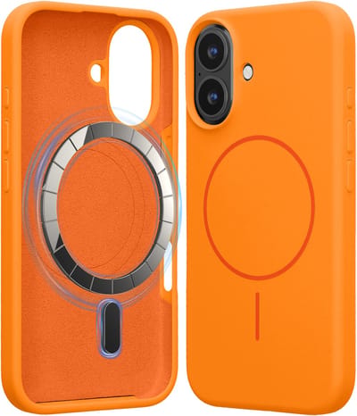 kwmobile Telefoonhoesje voor Apple iPhone 16 - Hoes met siliconen randen en magnetische achterkant compatibel met MagSafe, in fruitig oranje