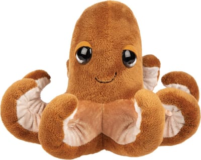 Suki Gifts pluche inktvis/octopus knuffeldier - cute eyes - bruin - 15 cm - Hoge kwaliteit