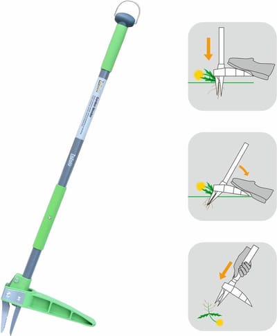 Onkruidsnijderstandaard Onkruidsnijder met een handvat van 40" lang en 3 klauwen van roestvrij staal. Handmatige onkruidverwijderaar met een comfortabel schuimhandvat. Geen bukken nodig.