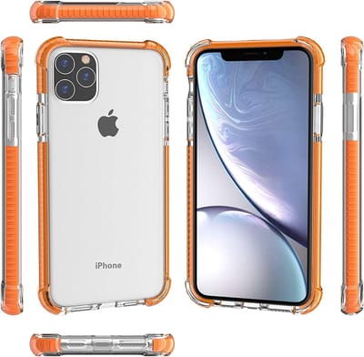 ShieldCase Bumper shock case geschikt voor Apple iPhone 11 Pro Max - Transparant hoesje met gekleurde randen - Kwalitatieve backcover - oranje + Glazen Screenprotector