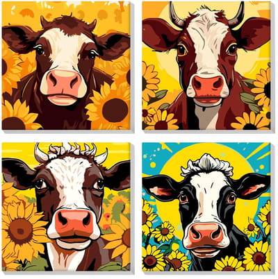 BRENZOOS- Schilderen op Nummer - 4 Stuks - Canvas Set 8 x 8 Inch - Doe-Het-Zelf - Wanddecoratie - Duidelijke Voorgedrukte Textuur - Doe-het-zelf Schilderij