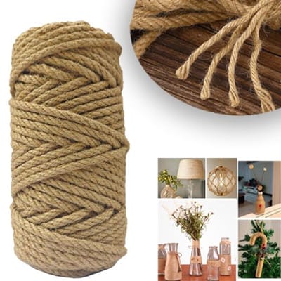 Jute touw - Touw - Koord - Henneptouw - 50m x 6mm - Natuurlijke vezels - Scheurvast - Tuindecoratie - Decoratieve verpakkingen- Geschikt voor tuinieren - Knutselen - DIY - Inpakken - Binden en huisdecoratie - Cadeau