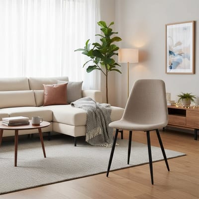 BLACKCOLORS Minimalistische eetkamerstoelen van stof en metaal - beige/lichtbeige | Set van 2