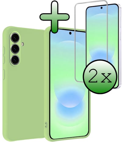 Hoesje Met 2x Screenprotector - Geschikt voor Samsung Galaxy A37 - Sterk & Shockproof - Back Cover - Siliconen Case - Telefoon Hoes - Groen