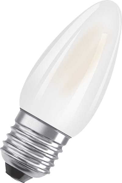 OSRAM LED Star Classic LED-lamp in klassieke mini-kaarsvorm, wit, warm wit licht (2700 K) met 5,5W/806 lm, gemaakt van mat loodvrij glas, E27 fitting, IP20, EEK D, 35 mm diameter.