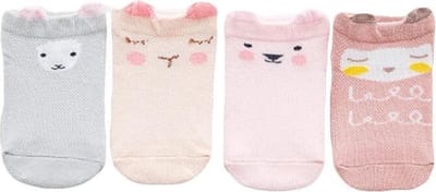 4-Pack Baby Meisjes Sokken – Roze Diertjes – 3-12 Maanden – Zachte Babysokken
