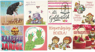 80 Wenskaarten Vierkant - Supervoordelig - 12x12cm Gefeliciteerd - Hieperdepiep Hoera -Happy Birthday to you - Hartelijke Gefeliciteerd - Van Harte Gefeliciteerd - Een kaartje voor de Jarige - Waar is dat feestje !