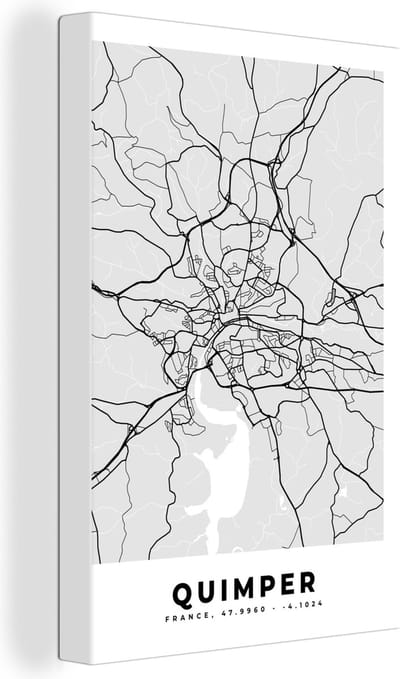 Canvas Schilderij Kaart - Stadskaart - Frankrijk - Quimper - Plattegrond - 20x30 cm - Wanddecoratie