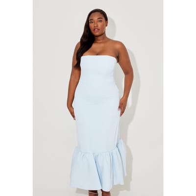 Odd Muse Strapless Peplum Midi Dress Blue Maat: XXS | Midi Jurken Outlet | Dames | Blauw