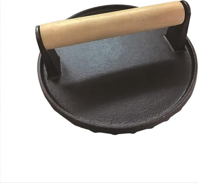 Gietijzeren Pers - Burgerpers Keuken - Hamburgers Bakken - Massief Houten Handvat - 7 Inch - Zwart