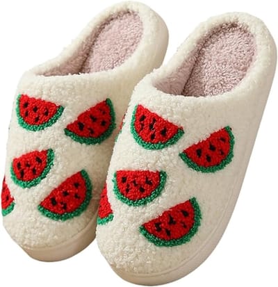 KZQ Fruitserie Pantoffels Aardbei Print Dames En Heren Pluche Traagschuim Zolen Huisschoenen Slaapkamersloffen Lichtgewicht Zoolmaat 38-39 Geschikt Voor Voetmaat 37-38