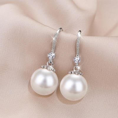 925 Sterling Zilveren Oorbellen Parel Oorbellen Mode Oorbellen Zilveren Parel Oorbellen Mode Student Temperament Voor Vrouwelijk gray