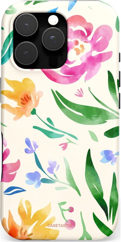 Casetastic hoesje geschikt voor Apple iPhone 16 Pro - MagSafe - Dubbellaagse bescherming - Waterflora - Fashion Case - Wit Groen Roze Geel