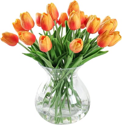 SnelShoppen - 10 Stuks Kunstmatige Tulpen 33 cm Oranje Latex Materiaal - Realistische Bloemen voor Bruiloften, Tuin, Thuisdecoratie, Bloemstukken en D