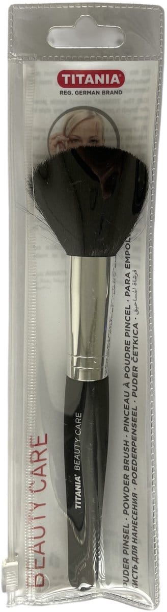 Titania - Zachte poederkwast van geitenhaar - Zwart / Zilverkleur - 17,3 cm. lang - 1 stuks in blisterverpakking