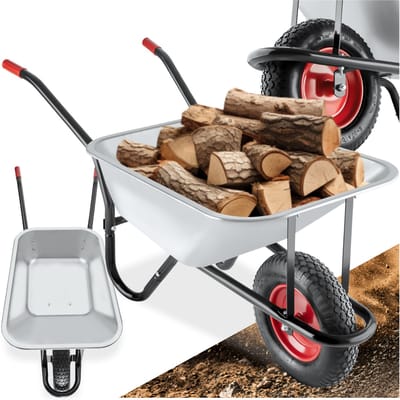 tectake® Kruiwagen - 100L - Kruiwagens met Luchtbanden - Gegalvaniseerde Kuip - Bouwkruiwagen - Antisliphandgrepen - Robuuste lastwagen - Draagkracht 250kg