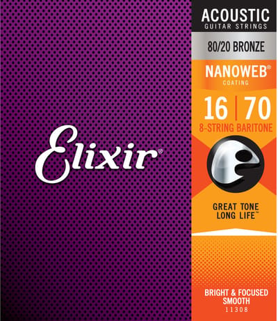 Elixir 11308 Nanoweb Snaren voor 8-Snarige Baritone Gitaar (16-70)