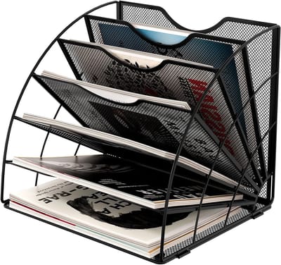 Zwart Desk Organizer met 6 Compartimenten voor A4-documenten, Mail Sorter en Tijdschriftopslag, Ideaal voor Kantoor en Thuisgebruik