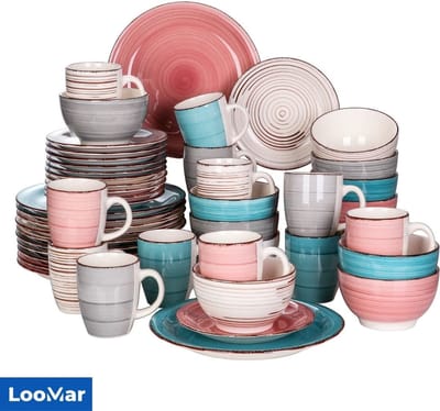 LooMar Luxe Serviesset – 48 delig – 12 persoons – Porselein - Bordenset – Dinner platen – Dessertborden - Kommen - Mokken - Set