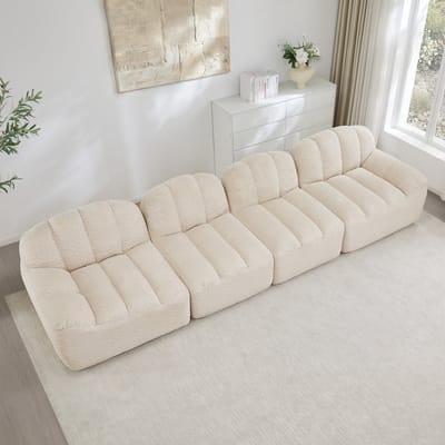 Modulaire Bank 4-Zits - Teddy Stof - FrameLoos Design - Diepe Zit - Schelpvorm - Gebroken Wit