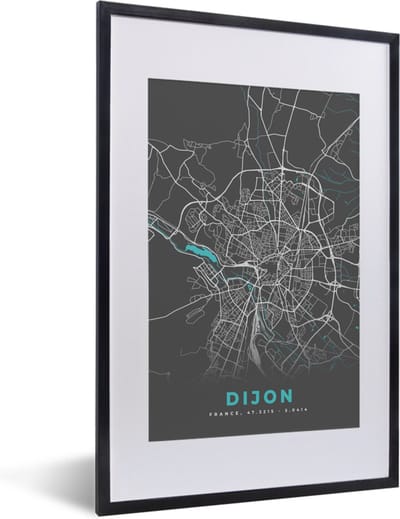 Fotolijst incl. Poster - Dijon - Frankrijk - Kaart - Stadskaart - Plattegrond - 40x60 cm - Posterlijst